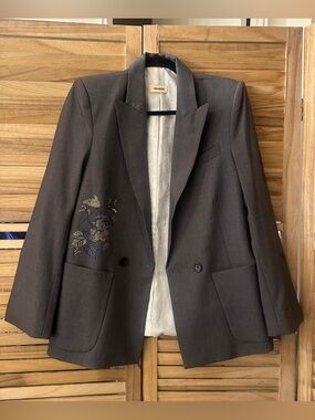 Zadig Voltaire Floral Butterfly Snake Print Embroidered Blazer in Gray size 38